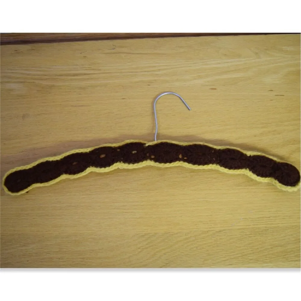 Grandma Crochet Vintage Wood Hanger Mid Century Modern Single Brown Gold Yellow